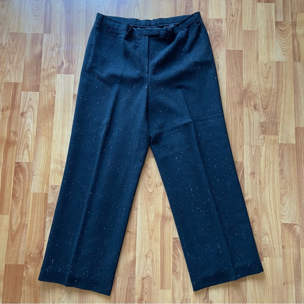 Black Virgin Wool Old Money Wide Leg Trousers Size 34